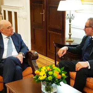 Dr Aref Nayed Meets with Greek Foreign Minister Dendias in Athens