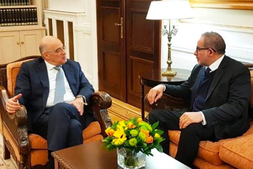 Dr Aref Nayed Meets with Greek Foreign Minister Dendias in Athens